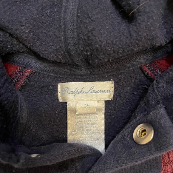 Ralph Lauren Navy Blue and Maroon Button Up Varsity Style Hoodie Sweatshirt - Picture 2 of 2